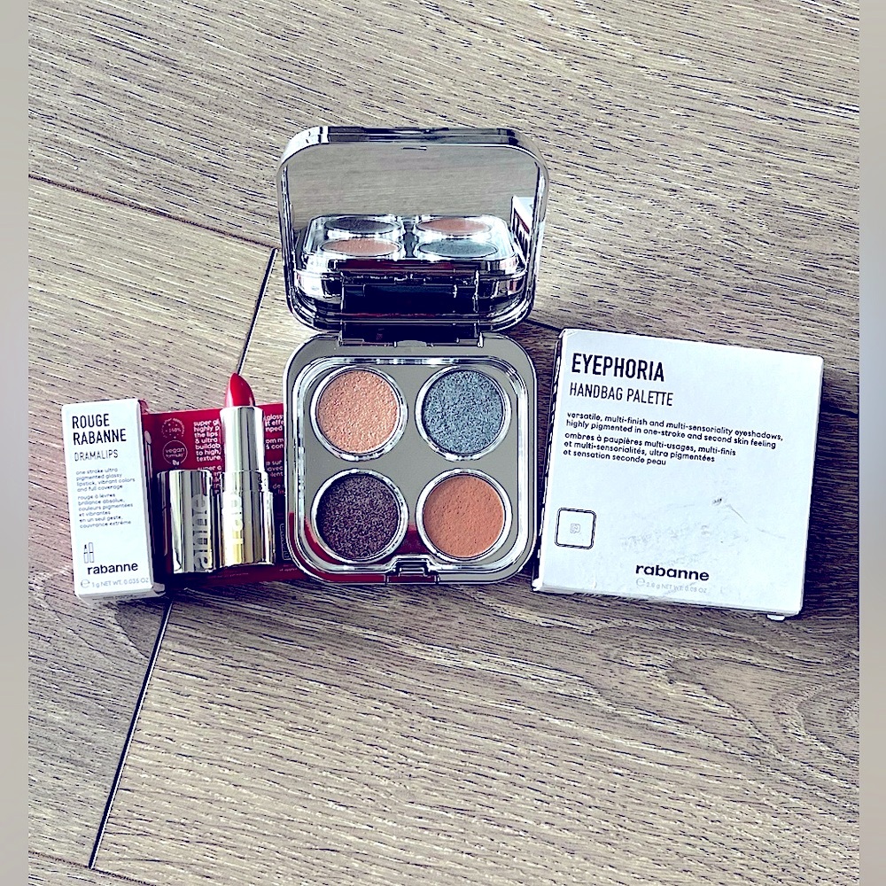 NWT Rabanne Eyephoria Handbag Palette Eyeshadow Quad & Red Mini Lipstick